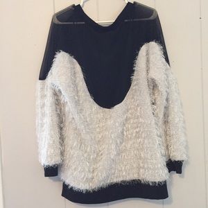 Gray Black Mesh Fuzzy Sweater